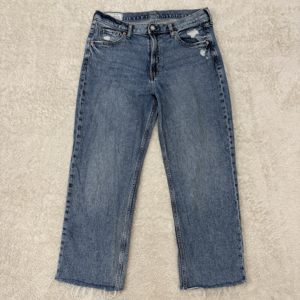 Gap Womens Sz 8 Short Loose Mid Rise Jeans Distressed Raw Hem Straight Leg 90’s